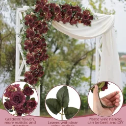 8 Pack Burgundy Artificial Peony & Hydrangea Flowers, Faux Silk Rose Bouquet for Wedding Centerpieces, Bridal Shower Decor, Valentine’s Day, Birthday Party, Home Table & Door Decorations