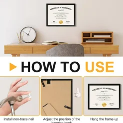 5 PACK Certificate Frames 8.5 x 11,Black Diploma Frame Document Frame with Clear Plexiglass,Picture Frames for Tabletop and Wall Display