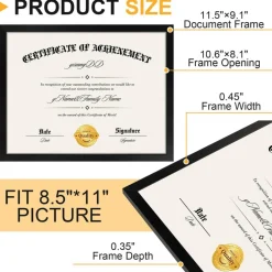 5 PACK Certificate Frames 8.5 x 11,Black Diploma Frame Document Frame with Clear Plexiglass,Picture Frames for Tabletop and Wall Display