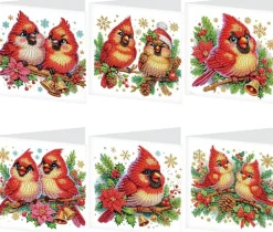 6-Pack Christmas Cardinal Diamond Painting Greeting Cards with Envelopes, DIY Special-Shaped Diamond Art Cards, Handmade Holiday Crafts for Adults & Beginners, Festive Wishes Cards for Family & Friends