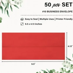 50-Pack #10 Christmas Red Business Envelopes – Self-Seal, 4.125 x 9.5in for Office & Mailing