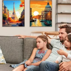 6 Pack Cityscape Diamond Painting Kits 12x16 Inch, 5D Full Round Drill Landscape Diamond Art for Adults and Beginners, DIY Paint with Diamonds Gem Art Craft, City Scene Wall Decor Set