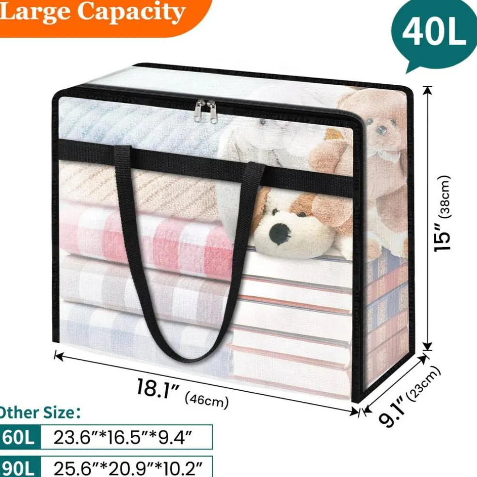 6 Pack Clear Storage Bags for Comforter, Clothes & Bedding, 40L
