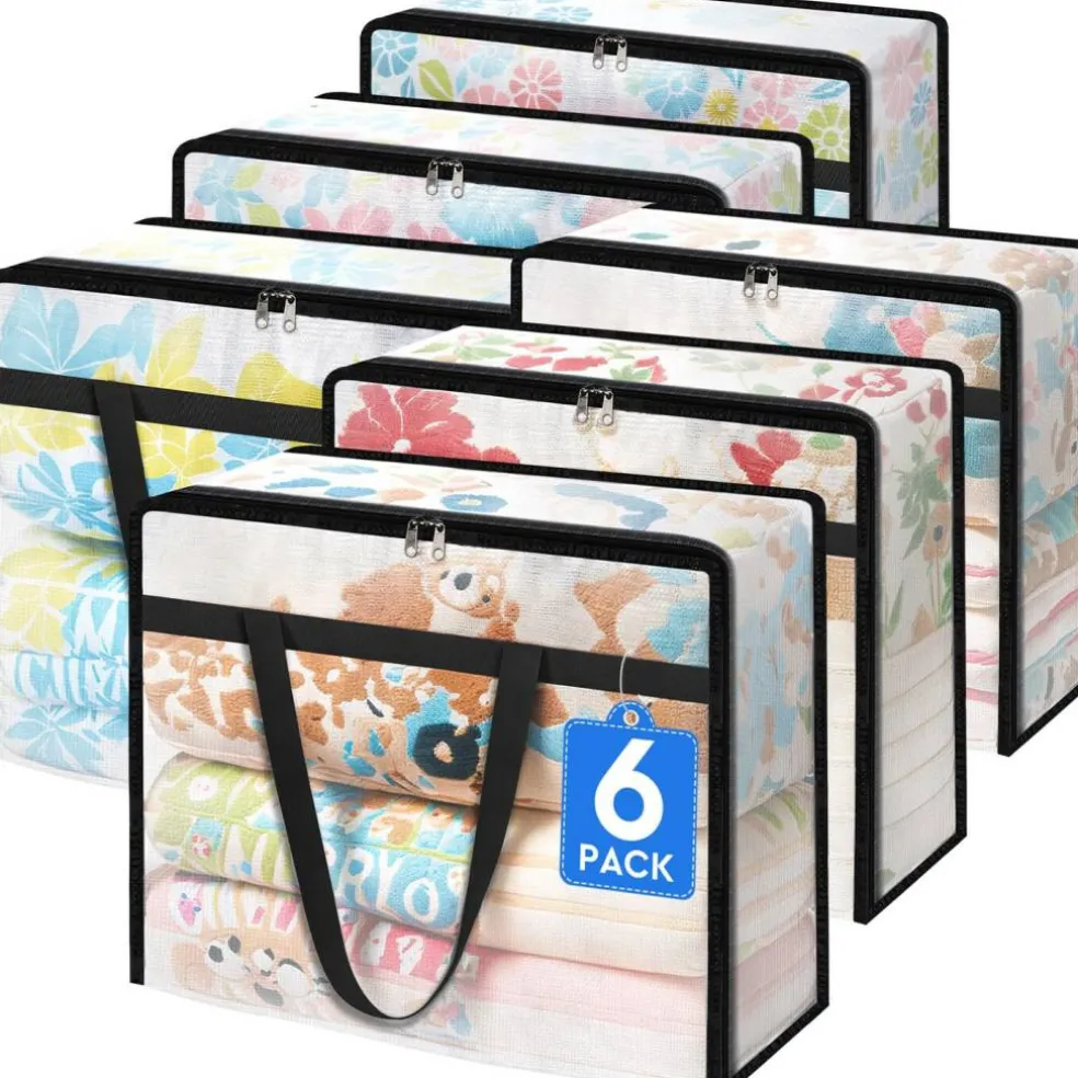 6 Pack Clear Storage Bags for Comforter, Clothes & Bedding, 40L