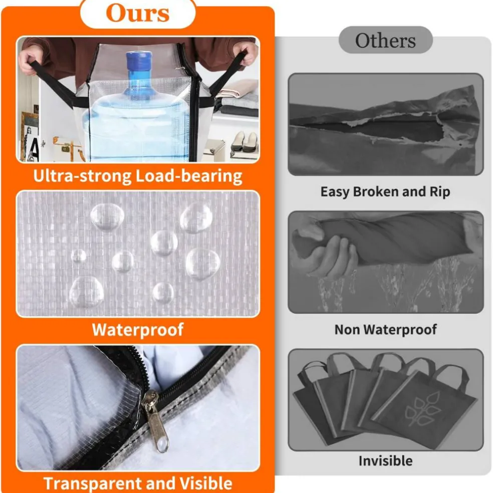 6 Pack Clear Storage Bags for Comforter, Clothes & Bedding, 40L