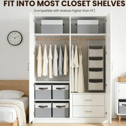 4 Pack Closet Storage Baskets for Shelves, Fabric Collapsible Organizer Bins with Handles for Clothes, Toys, Nursery, Closet & Home Organization (14"x10")