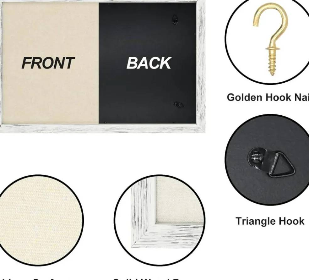 2 Pack Cork Boards for Walls with Linen, 16x11 Wood(Rustic White)