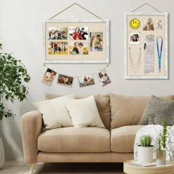 2 Pack Cork Boards for Walls with Linen, 16x11 Wood(Rustic White)