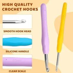 38 Pack Crochet Hooks Set, 13 Pcs 2mm(b)-10mm(n) Ergonomic Soft Grip Crochet Handles, Crochet Needle with Storage Case, for Arthritic Hands, Extra Long  Knitting Needles