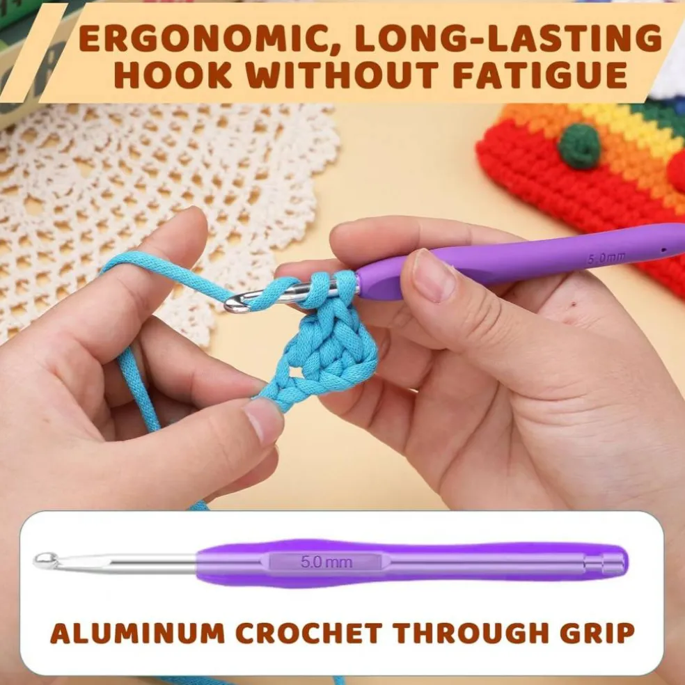 38 Pack Crochet Hooks Set, 13 Pcs 2mm(b)-10mm(n) Ergonomic Soft Grip Crochet Handles, Crochet Needle with Storage Case, for Arthritic Hands, Extra Long Knitting Needles