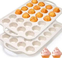2-Pack 24-Cup Mini Silicone Muffin Pans with Metal Frame & Handles, Nonstick (Confetti)