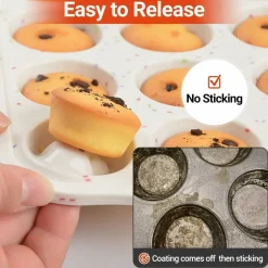 2-Pack 24-Cup Mini Silicone Muffin Pans with Metal Frame & Handles, Nonstick