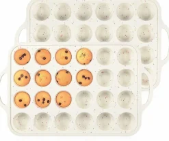 2-Pack 24-Cup Mini Silicone Muffin Pans with Metal Frame & Handles, Nonstick