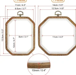 4 Pack Decorative Embroidery Hoops Set, Vintage Wood Grain Circle Oval Octagon Cross Stitch Frames, Imitation Wood Embroidery Rings for Hand Sewing, Needlework, Quilting, DIY Crafts, Wall Decor and Art Projects
