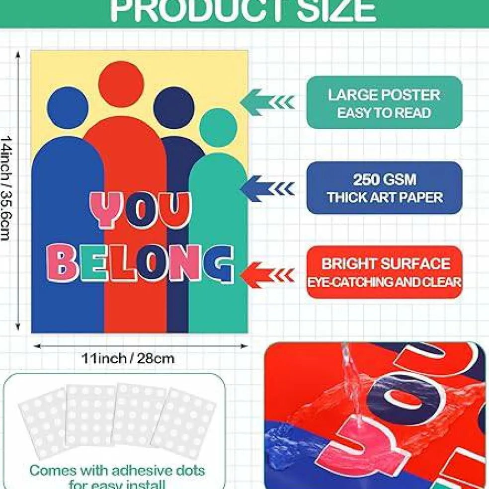 12-Pack Diversity & Inclusion Classroom Posters – Inspirational Safe Space Wall Decor, Inclusive “Everyone Is Welcome” Educational Prints for Middle & High School, Office Bulletin Board Art, 11x14 Inch