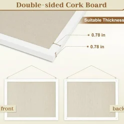 2-Pack Double-Sided Cork Board with Linen, Hanging Wood Framed Bulletin Board (Beige - 2pcs)
