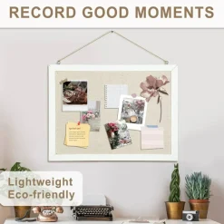 2-Pack Double-Sided Cork Board with Linen, Hanging Wood Framed Bulletin Board (Beige - 2pcs)