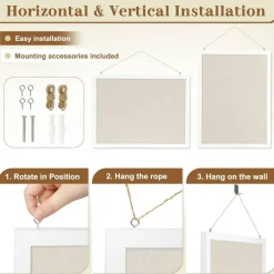 2-Pack Double-Sided Cork Board with Linen, Hanging Wood Framed Bulletin Board (Beige - 2pcs)