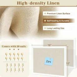 2-Pack Double-Sided Cork Board with Linen, Hanging Wood Framed Bulletin Board (Beige - 2pcs)