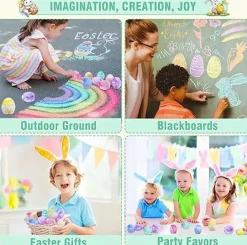24 Pack Easter Sidewalk Chalk Easter Eggs Fillers 12 Colors Easter Basket Stuffers Colorful Egg Chalk for Outdoor Toddler Kids Gifts Hunt Party Favor Classroom School Chalkboard Playground Drawing