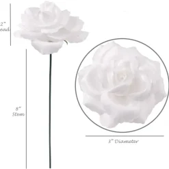 50-Pack Elegant White Rose Picks - 8" Stems, 3" Wide, Perfect for Floral Arrangements & Home Decor by Floral Home®