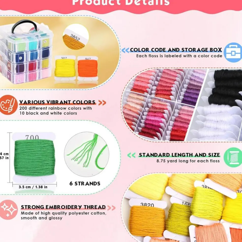 276 Pack Embroidery Floss Thread Kit(210 Colors)