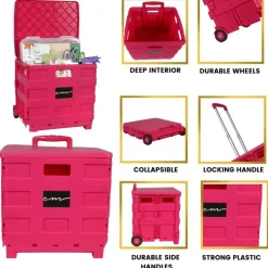 4 Pack: Everything Mary Collapsible Rolling Cart with Lid