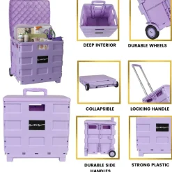 4 Pack: Everything Mary Collapsible Rolling Cart with Lid