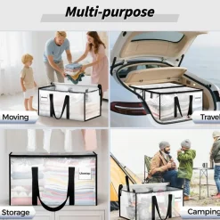8 Pack Extra Large Heavy Duty Moving Bags, Clear Storage Bins with Lids, Reinforced Handles & Heavy-Duty Zippers Moving Boxes Storage Bags Totes for Clothes Packing, Dorms, College Supplies, Clear