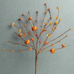 6 Pack Fall Berry Stems 17" Tall Orange Pumpkin Picks Fall Branches for Vases Centerpieces Autumn Harvest Festival and Thanksgiving Day(Orange)