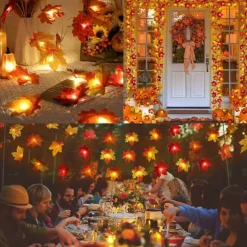 4 Pack Fall Decorations Maple Leaf Lights Garland, Total 40Ft 80LED Lights Battery Operated Fall Leaves Garland with Light Autumn Harvest Light String Home Indoor Outdoor Thanksgiving Decor