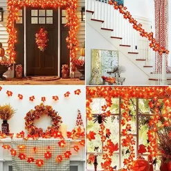 2 Pack Fall Decor Garland for Home, Total 20 Ft 60 LED Thanksgiving Maple Leaves Fall Lights Garland with Battery Operated Waterproof Autumn Harvest Halloween Christmas Decoration for Indoor Outdoor