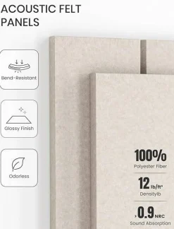 12 Pack Felt Bulletin Board Tiles 48”x36” Cork Board Alternative Wall Panels Thick Acoustic Wall Organizer Modular Push Pin Board Set for Office Home Classroom Decor Oatmeal Color