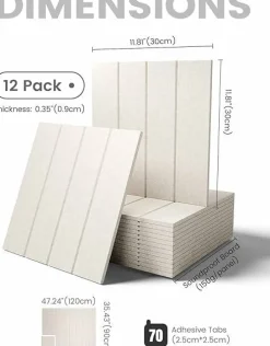 12 Pack Felt Bulletin Board Tiles 48”x36” Cork Board Alternative Wall Panels Thick Acoustic Wall Organizer Modular Push Pin Board Set for Office Home Classroom Decor Oatmeal Color