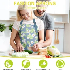3 Pack Floral Aprons with Pocket, Blooming Womens Aprons Waterproof Adjustable Cooking Aprons for Kitchen Gardening and Salon