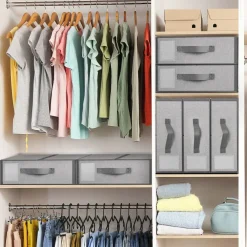 4-Pack Foldable Fabric Storage Boxes, Closet Organizer Bins with Handles (Grey)