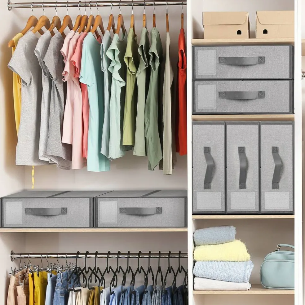 4-Pack Foldable Fabric Storage Boxes, Closet Organizer Bins with Handles (Grey)