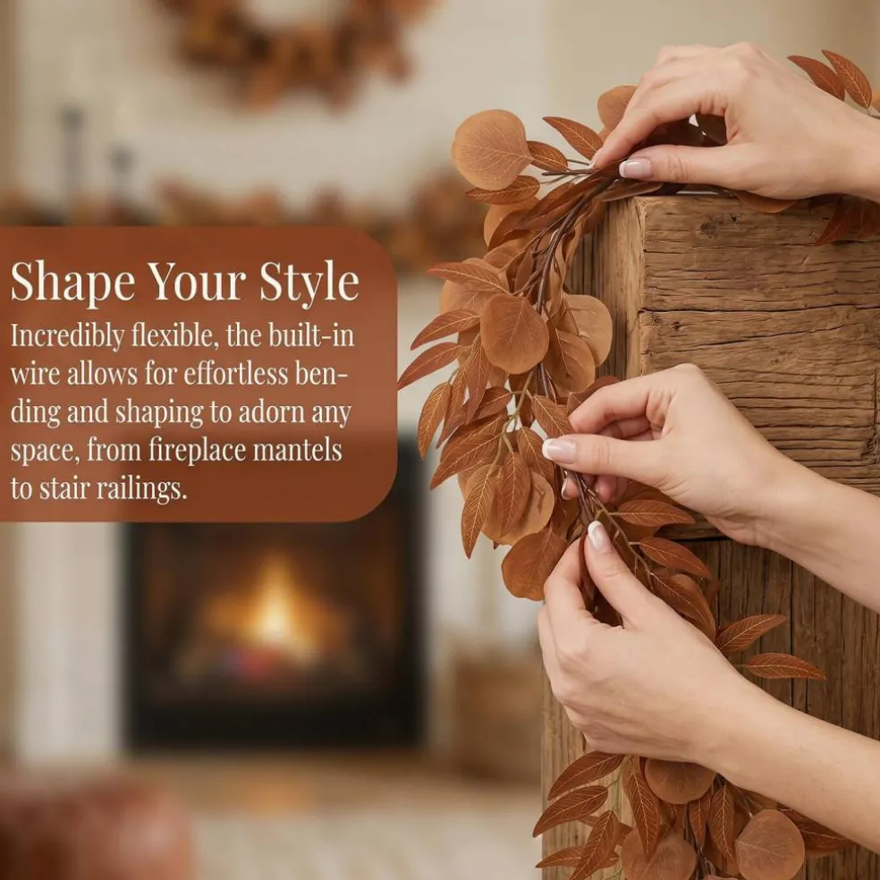2Pack 6.5Ft Fall Artificial Eucalyptus Garland with Willow Leaves