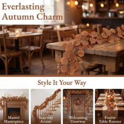 2Pack 6.5Ft Fall Artificial Eucalyptus Garland with Willow Leaves