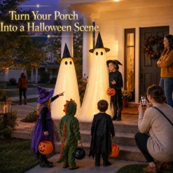 2 Pack 5 Ft Halloween Ghost Decorations Outdoor with Remote Timer, Light Up Glowing Ghosts with 8 Modes, Wind-Resistant Tripod Base & Double-Layer Fabric, Halloween Porch Yard Lawn Garden Decor