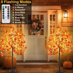 2Pack 4 Ft Prelit Lighted Fall Maple Tree 96LED