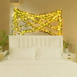 2 Pack 6.56 Ft Vines with Fairy Lights Battery Operated, 40 LEDs Artificial Garland Plant Vine Fairy Light, Hanging Ivy Lights for Bedroom Garden Party Wall Room Decor