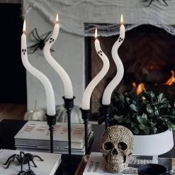 4-Pack Ghost Taper Candles – Cute Halloween Candle Decor for Table, Mantel & Indoor Party Centerpieces