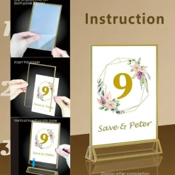 8 Pack Gold Acrylic Sign Holder 4x6 Inch, Double-Sided Tabletop Display Stand, Clear Picture Frame Holder for Wedding, Vendor Booth, Office, Store & Party Signage
