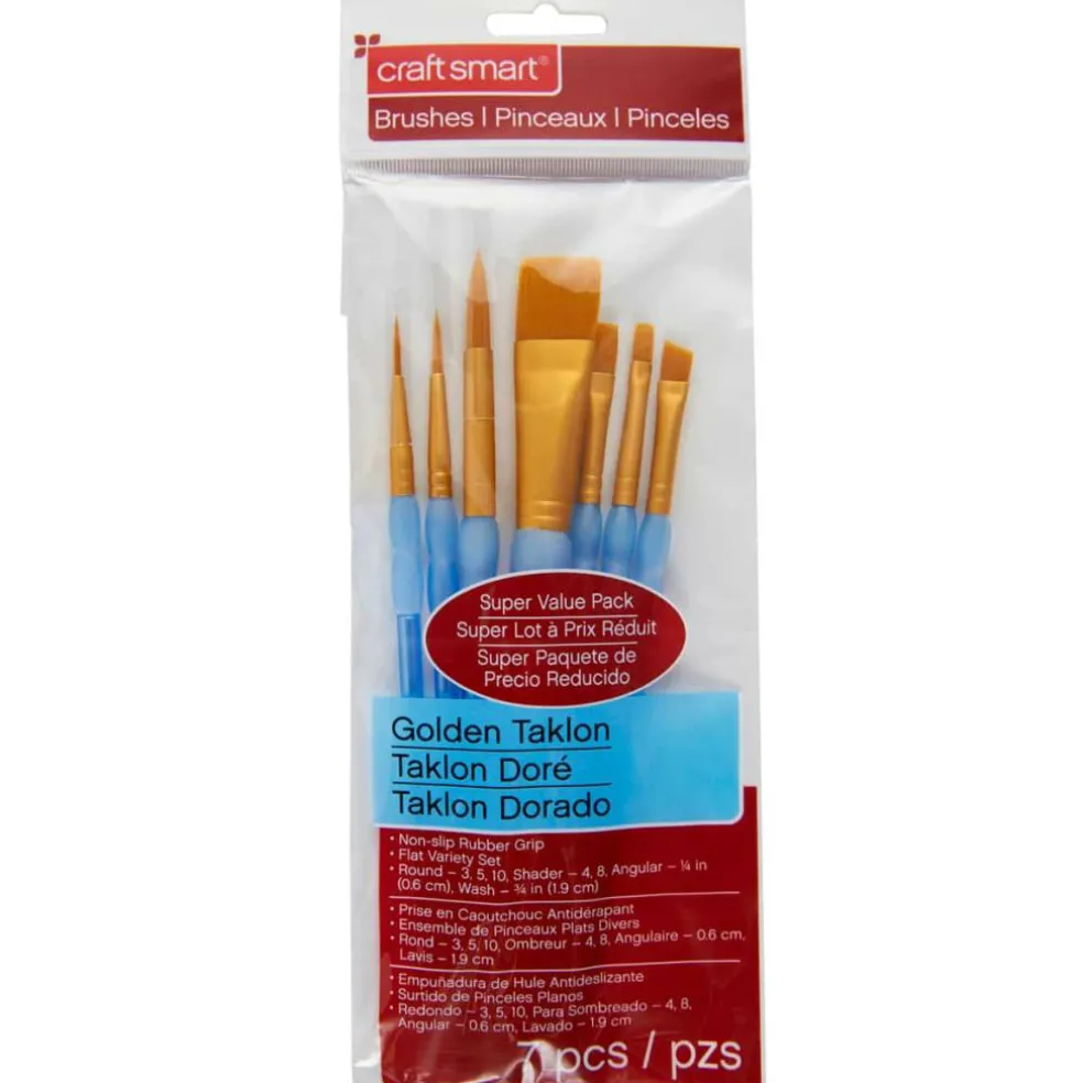 9 Pack: Golden Taklon Flat Variety Brush Set by Craft Smart®