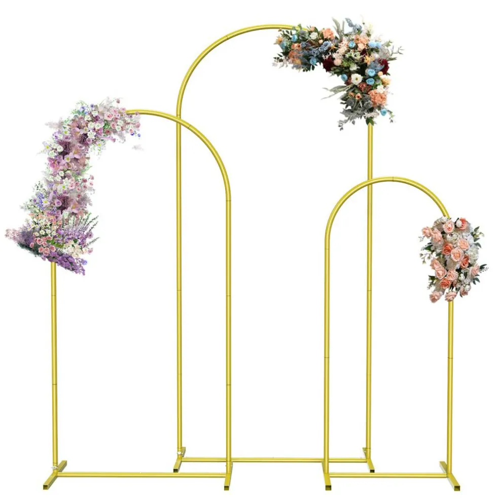 3 Pack Gold Metal Arch Backdrop Stand, 3 Sizes Wedding Arched Frame for Party Birthday Decor