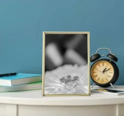 2-Pack Gold Metal 5x7 Picture Frames, Slim Modern Gold-Plated Photo Frames with Velvet Backing & Real Glass for Wall or Tabletop Display, Elegant Minimalist Home Decor Frames