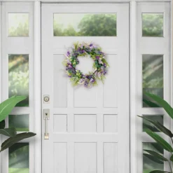 6 Pack: 24'' Green & Purple Echinops Floral Spring Wreath