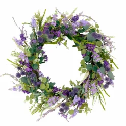 6 Pack: 24'' Green & Purple Echinops Floral Spring Wreath