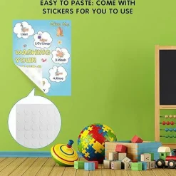 2-Pack Hand Washing Instruction Posters for Kids, Water-Resistant Bathroom Classroom Hygiene Signs, 14x11 Inch Educational Germ Prevention Wall Decor for School Preschool